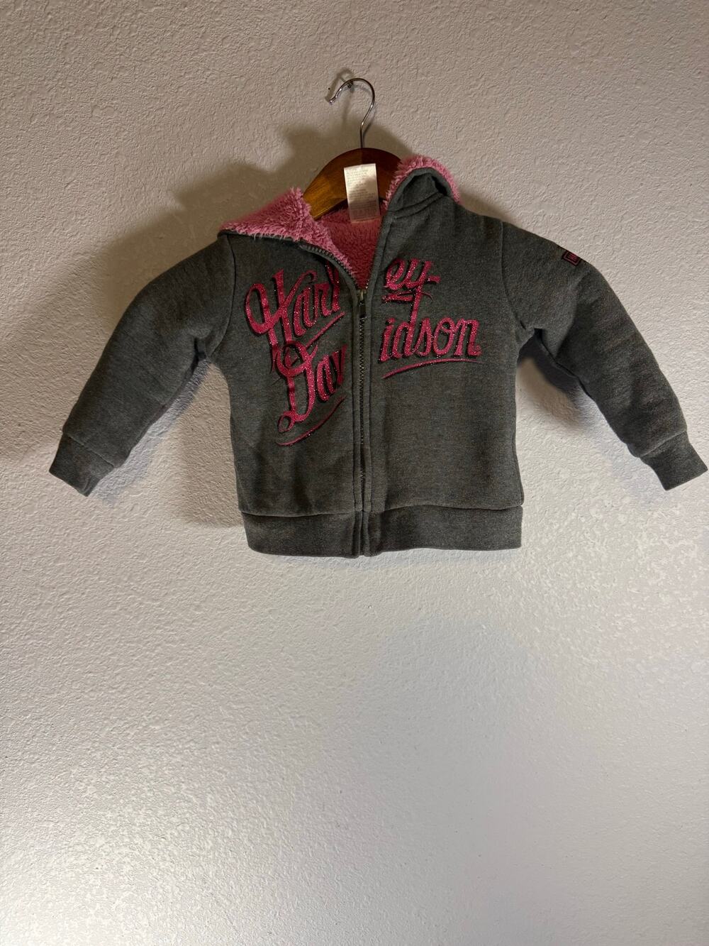 Harley-Davidson Girls 2T Gray Pink Fleece Lined Full Zip Hoodie